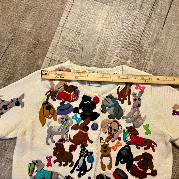 Vintage Michael Simon Dog Cardigan Sweater M Novelty Appliqué Grandmacore - Picture 10 of 12